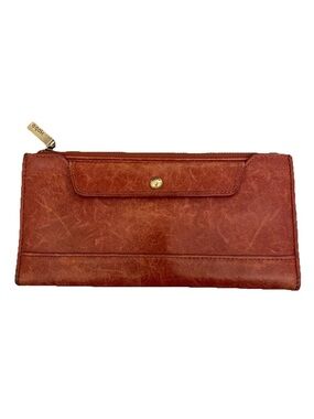 VTG Hobo Rustic Terracotta Brown Leather Bi-Fold Wallet Card Slots Zip